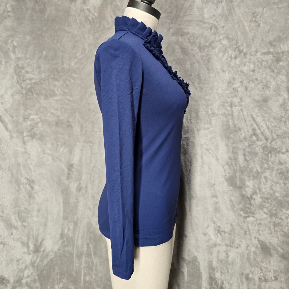 Lilly Pulitzer Luxletic Top Womens XXS Blue Floral Ruffle Preppy Athleisure Golf - Picture 4 of 12